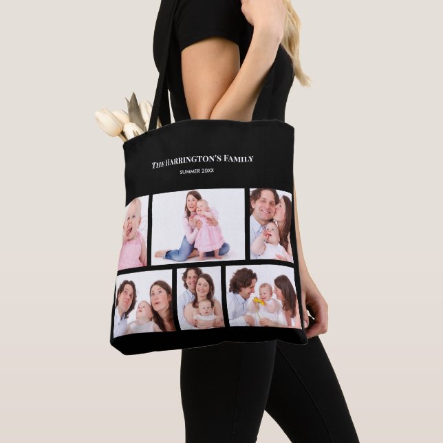 6 Sections Custom Photo Simple Elegant Black Frame Tote Bag (Close Up)