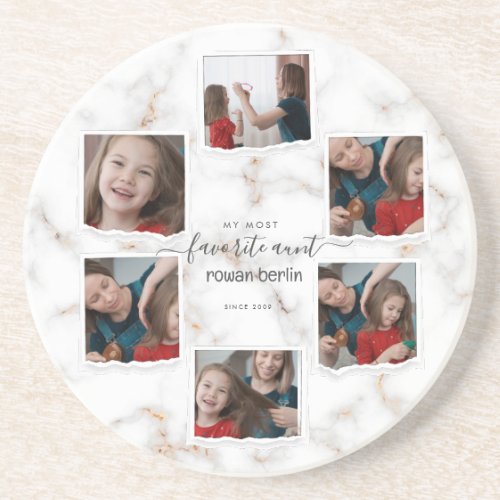 6 Six Photo Collage Aunty Modern Elegant Family Coaster
