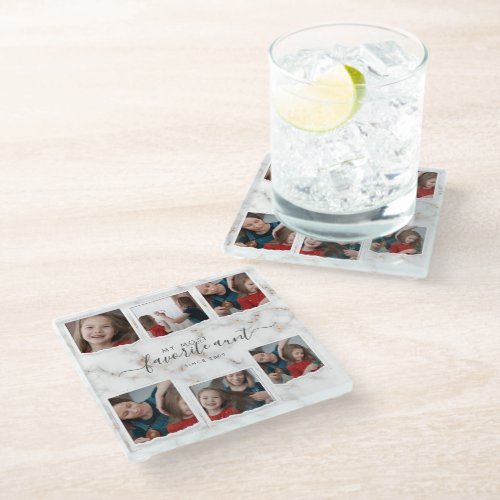 6 Six Photo Collage Aunty Modern Elegant Family Glass Coaster