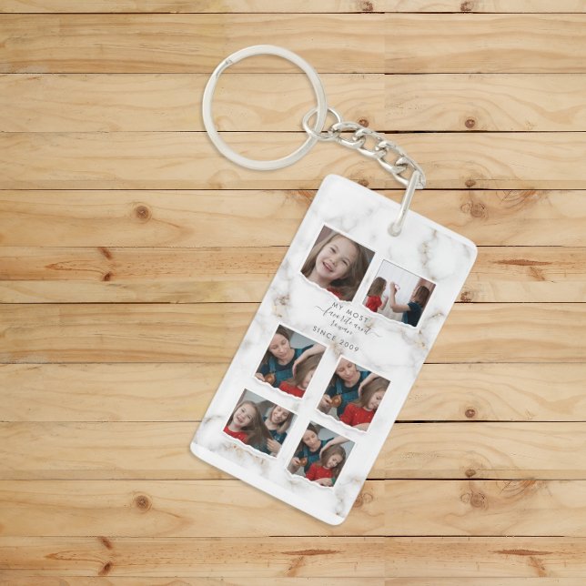 6 Six Photo Collage Aunty Modern Elegant Family Keychain (Creator Uploaded)