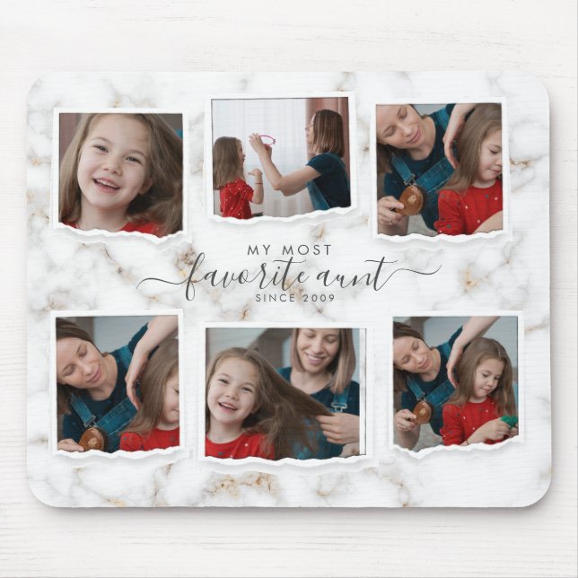 6 Six Photo Collage Aunty Modern Elegant Family Mouse Pad (Front)