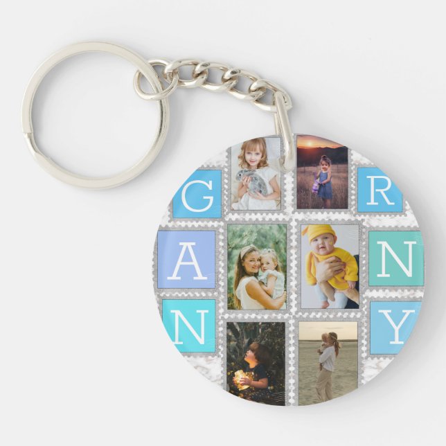 6 Six Photo Collage Cute Baby Family Love Granny Keychain (Front)