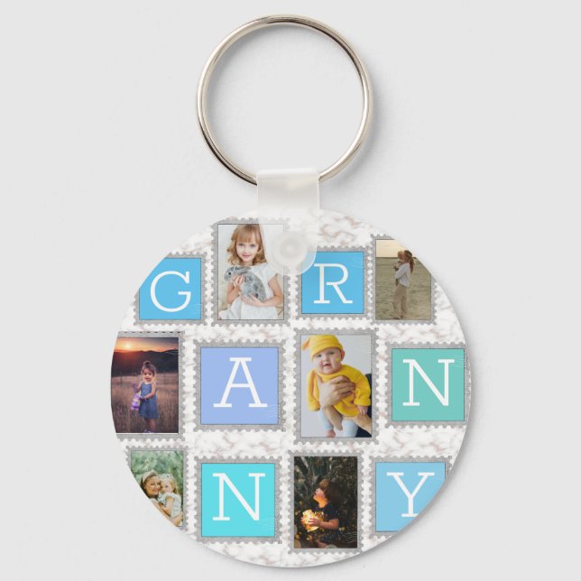 6 Six Photo Collage Cute Baby Family Love Granny Keychain (Front)