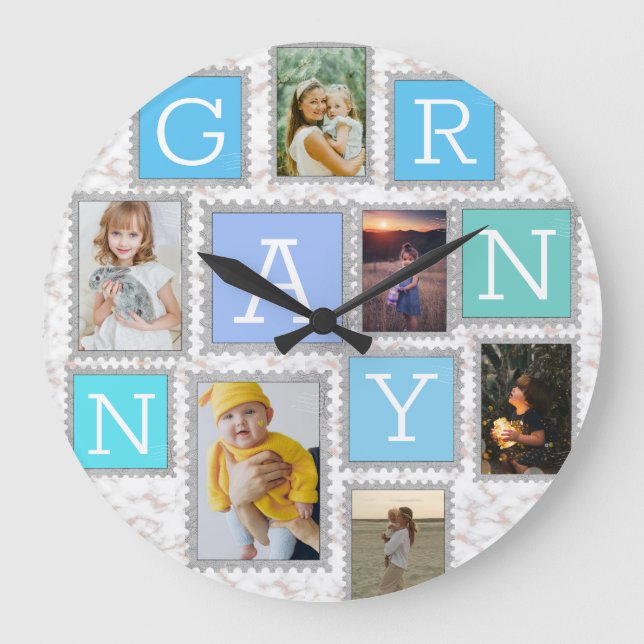 6 Six Photo Collage Cute Baby Family Love Granny Large Clock (Front)