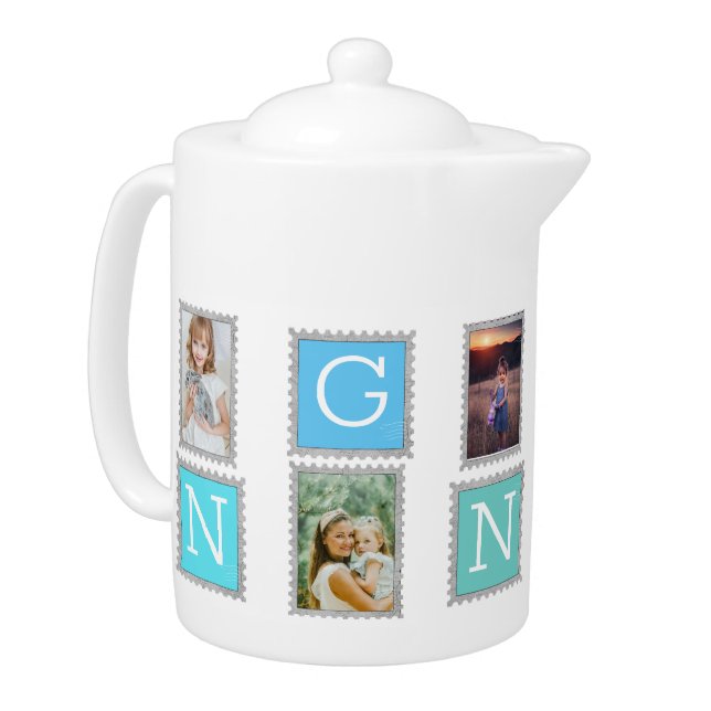 6 Six Photo Collage Cute Baby Family Love Granny Teapot (Left)