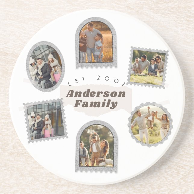 6 Six Photo Modern Elegant Collage Family Love Coaster (Front)