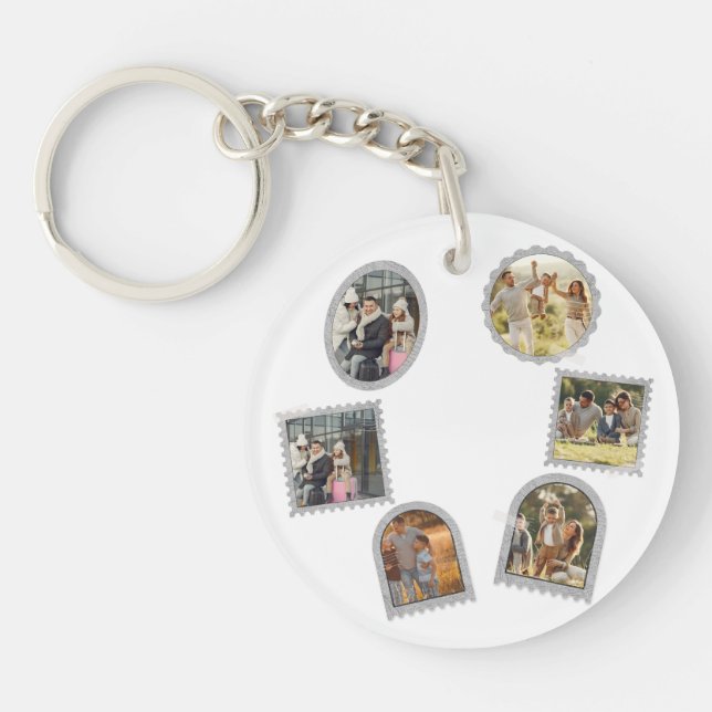 6 Six Photo Modern Elegant Collage Family Love Keychain (Front)