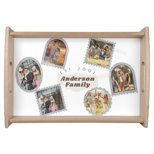 6 Six Photo Modern Elegant Collage Family Love Serving Tray (Front)