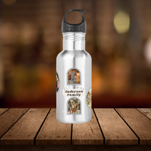 6 Six Photo Modern Elegant Collage Family Love Stainless Steel Water Bottle