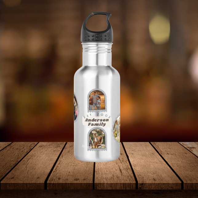 6 Six Photo Modern Elegant Collage Family Love Stainless Steel Water Bottle (Creator Uploaded)
