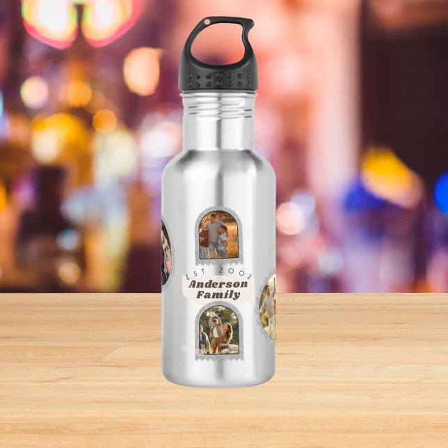 6 Six Photo Modern Elegant Collage Family Love Stainless Steel Water Bottle (Creator Uploaded)