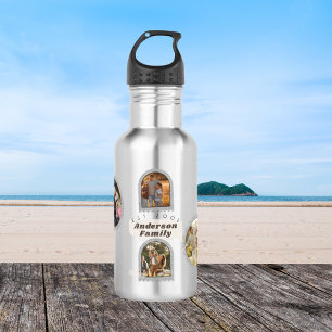 6 Six Photo Modern Elegant Collage Family Love Stainless Steel Water Bottle