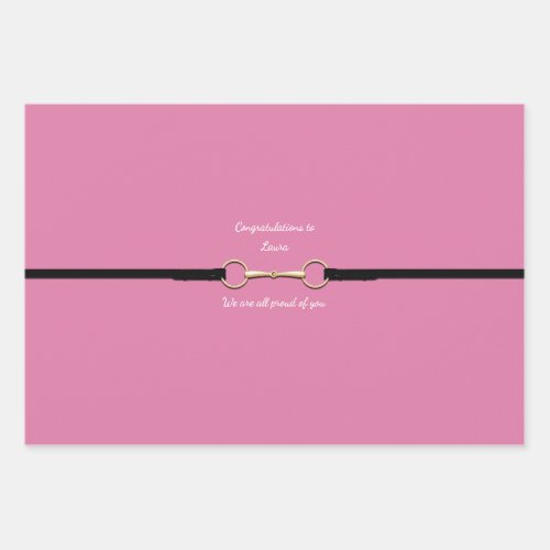 6 Snaffle Bit  Reins with Custom Text Pink Wrapping Paper Sheets