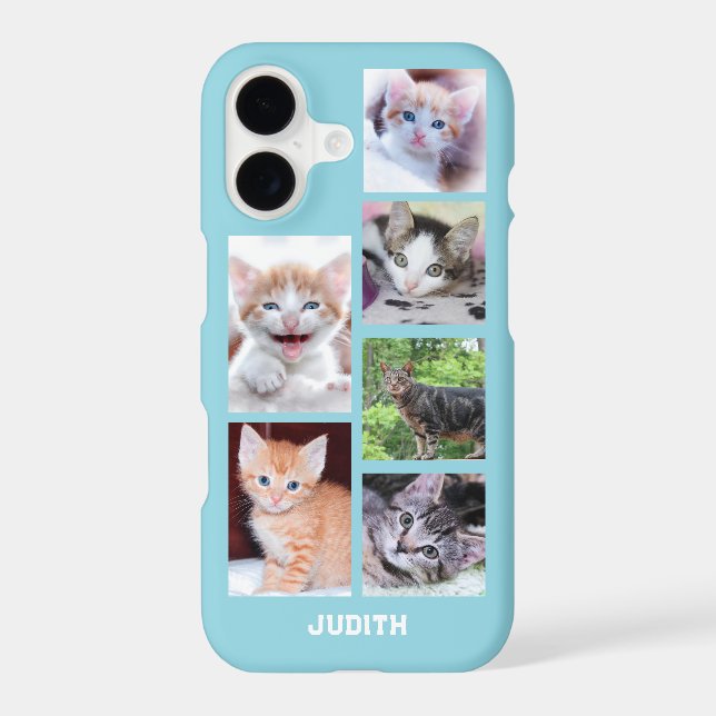 6 Square Pet Photo Collage Robin Egg Blue Case-Mate iPhone Case (Back)