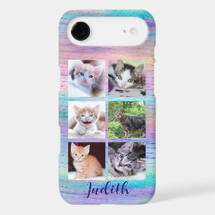 6 Square Pet Photo Collage Unicorn Ombre Wood iPhone 17 Air Case