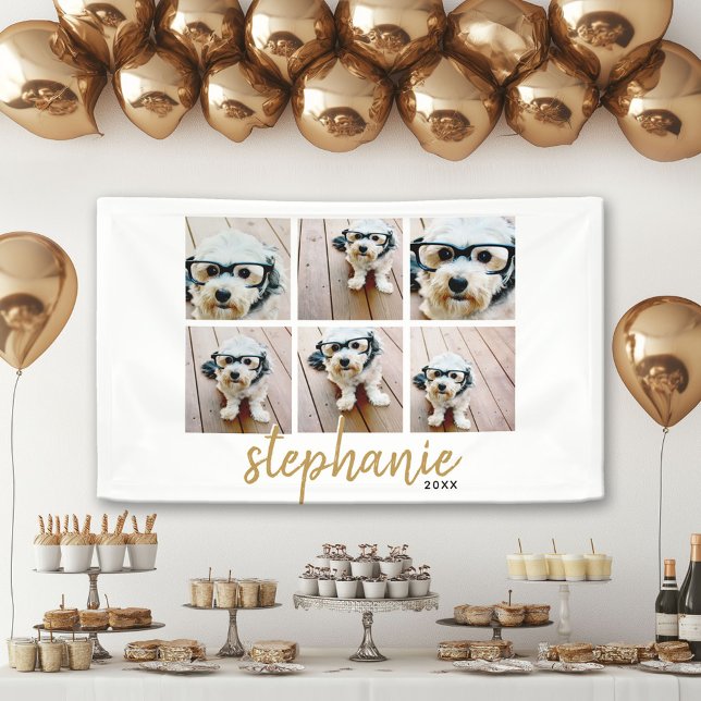 6 Square Photo Collage - handwritten font for text Banner (Custom Party Banner)