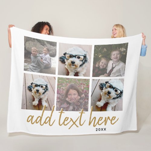 6 Square Photo Collage _ handwritten font for text Fleece Blanket
