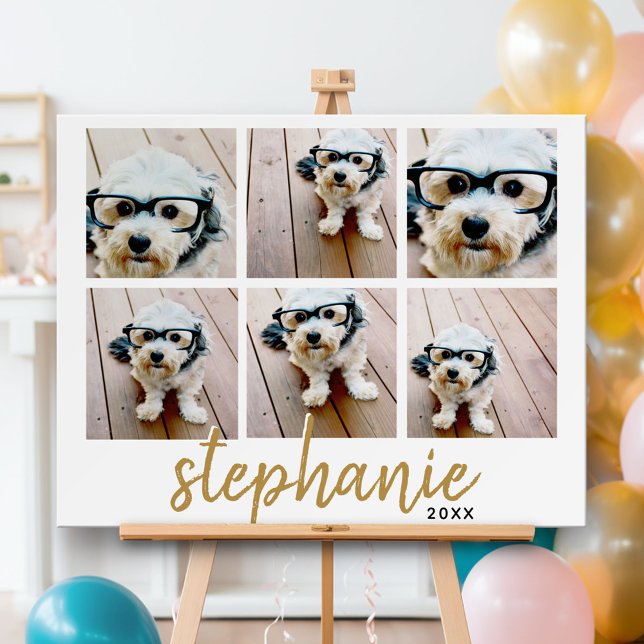 6 Square Photo Collage - handwritten font for text Foam Board (Custom Photo Collage Foam Board Sign)
