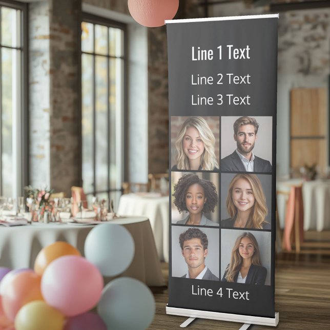 6 Square Photo Collage with Custom Text Retractable Banner (Custom Photo Banner)