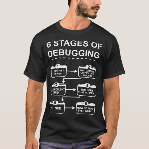 6 Stages of Debugging design Programming Computer  T_Shirt