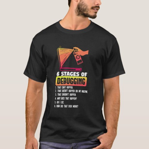 6 Stages Of Debugging Funny Coding Gift For A Prog T_Shirt