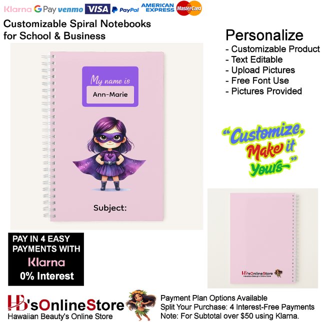6 Super Hero Kids Girl Writing Supplies Students  Notebook (6 Super Hero Kids Girl Writing Supplies Students Notebook.)