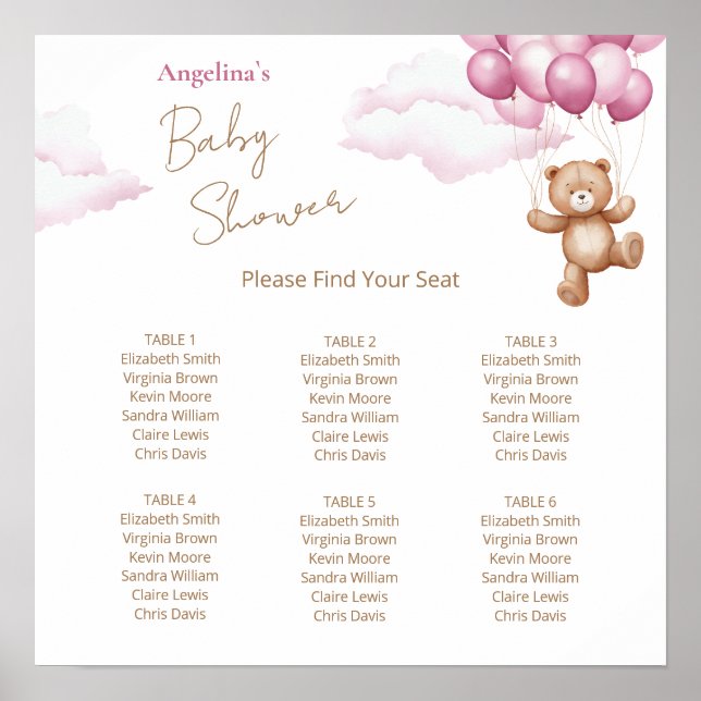 6 Table Baby Shower Seating Chart Printable (Front)