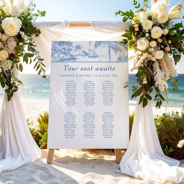 6 Table Blue Coastal Toile Wedding Seating Plan Foam Board (Creator Uploaded)