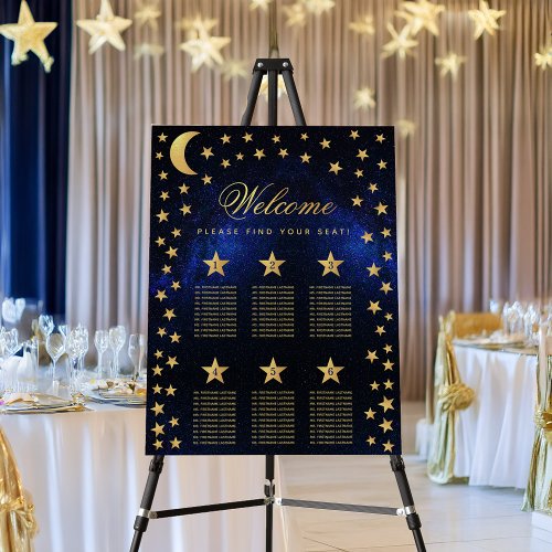 6 Table Celestial Wedding Gold Stars Seating Chart Foam Board