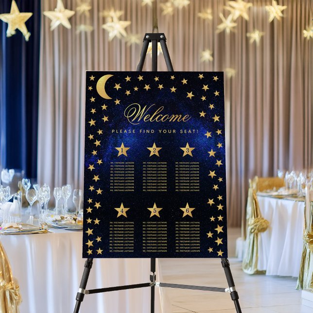 6 Table Celestial Wedding Gold Stars Seating Chart Foam Board (Creator Uploaded)