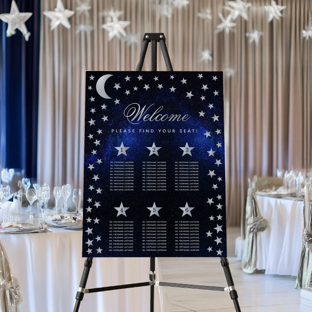 6 Table Celestial Wedding Stars Moon Seating Chart Foam Board (Creator Uploaded)