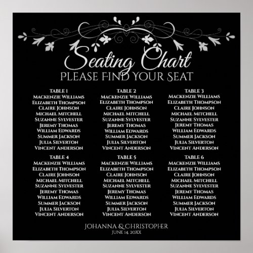 6 Table Chic Silver  Black Wedding Seating Chart