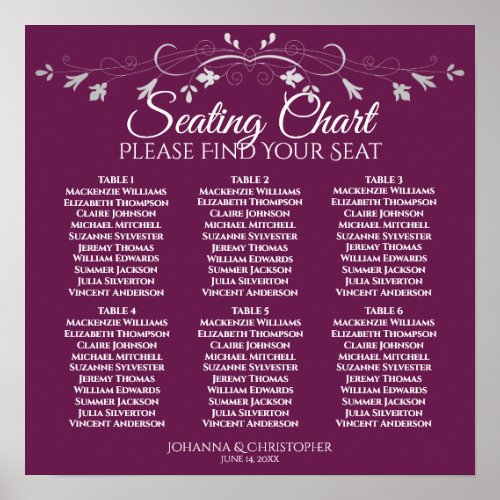 6 Table Chic Silver  Cassis Wedding Seating Chart