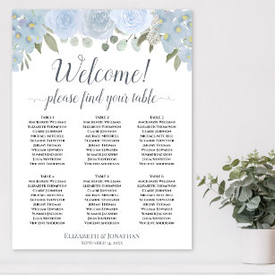 6 Table Dusty Blue Floral Wedding Seating Chart