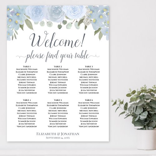 6 Table Dusty Blue Floral Wedding Seating Chart