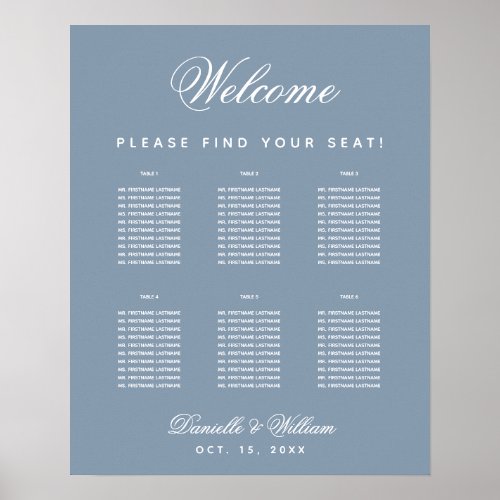 6 Table Dusty Blue Simple  Wedding Seating Chart