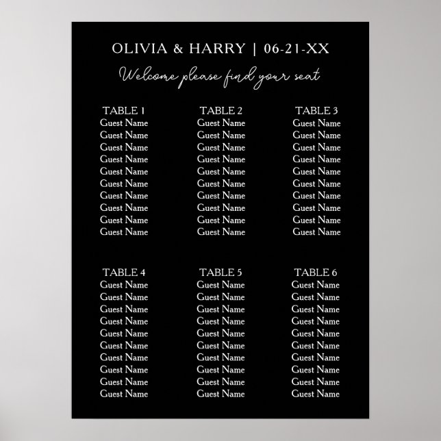 6 Table | Elegant Modern Wedding Seating Chart (Front)