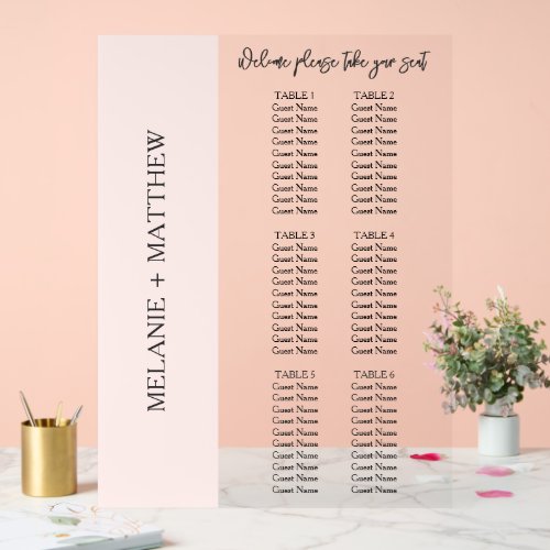 6 Table  Elegant Modern Wedding Seating Chart