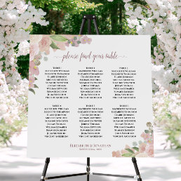 6 Table Elegant Pink Floral Wedding Seating Chart Foam Board