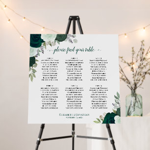 6 Table Emerald Green Roses Wedding Seating Chart Foam Board