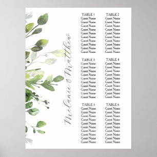 6 Table Eucalyptus Greenery Wedding Seating Chart