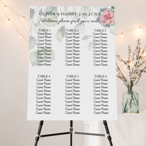 6 Table Floral Greenery Wedding Seating Chart Foam Board
