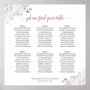 6 Table Frilly Wedding Seating Chart Rose on White