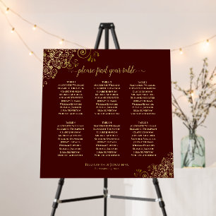 6 Table Gold & Auburn Brown Seating Chart Foam Board