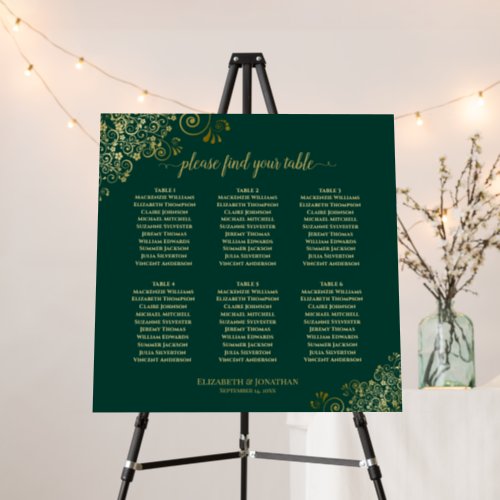 6 Table Gold Frills Emerald Wedding Seating Chart Foam Board