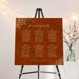 6 Table Gold & Rust Orange Wedding Seating Chart Foam Board