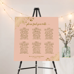 6 Table Golden Curls Peach Wedding Seating Chart Foam Board