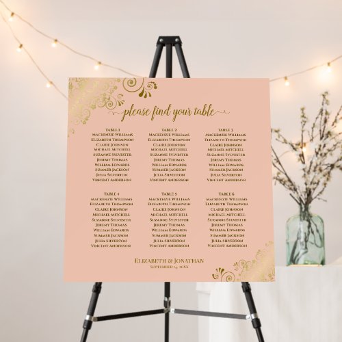 6 Table Golden Curls Peach Wedding Seating Chart Foam Board