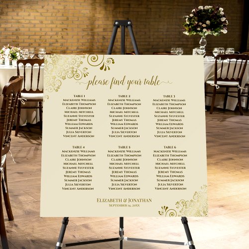 6 Table Golden Frills Cream Wedding Seating Chart Foam Board