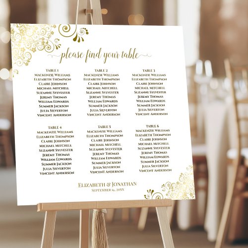 6 Table Golden Frills White Wedding Seating Chart Foam Board